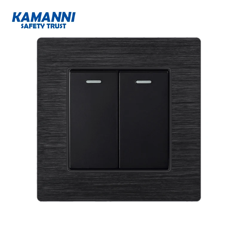 86type luxury Wall Switch 1 2 3 4 gang 1way Black aluminum alloy panel  EU Standard led light push button switch 1 year warranty