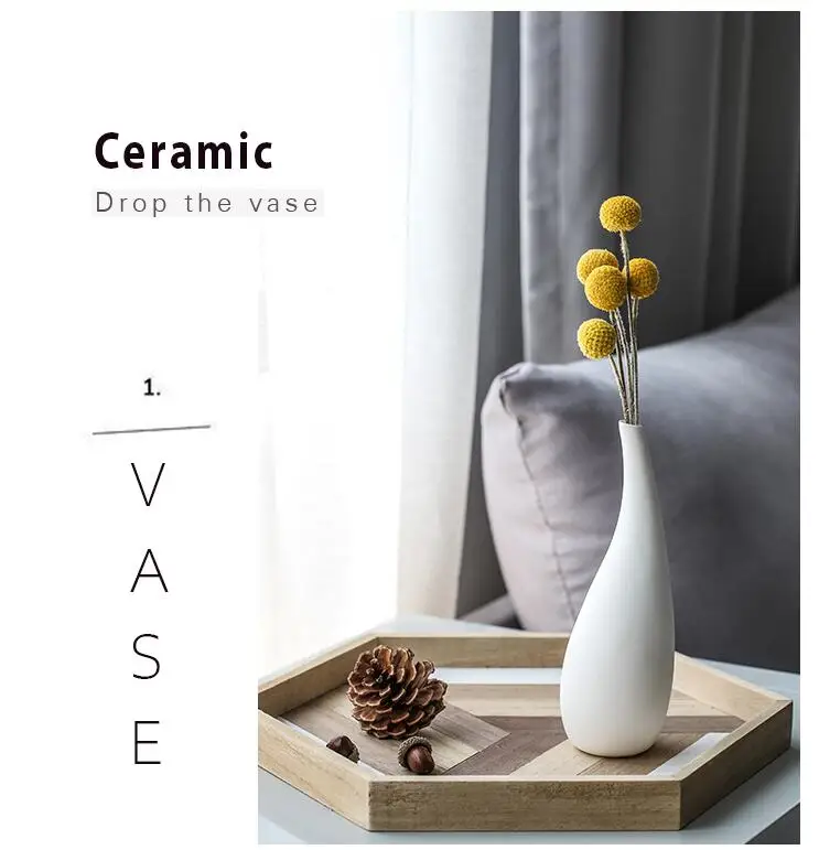 Nordic White Ceramic Vase Ornaments Flower Arrangement Dried Flower Home Livingroom Office Table Furnishings Decoration Crafts