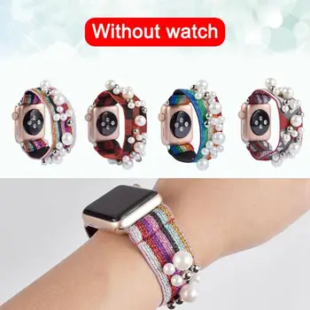 

Watch Strap For Watch Band Series 5 Canvas Fabric Nylon Stainless Steel Pearl Bund Strap Handmade