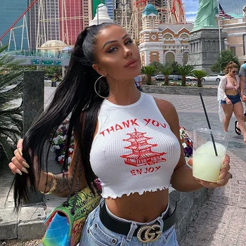 

Fashion Crop Tops Tank Female Women Summer Basic Tops Print Letter Sleeveless Short Top Streetwear Cloth For Women