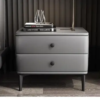 

Russia imported pine simple modern Nordic drawer leather art storage bedside table high-end leather cabinet