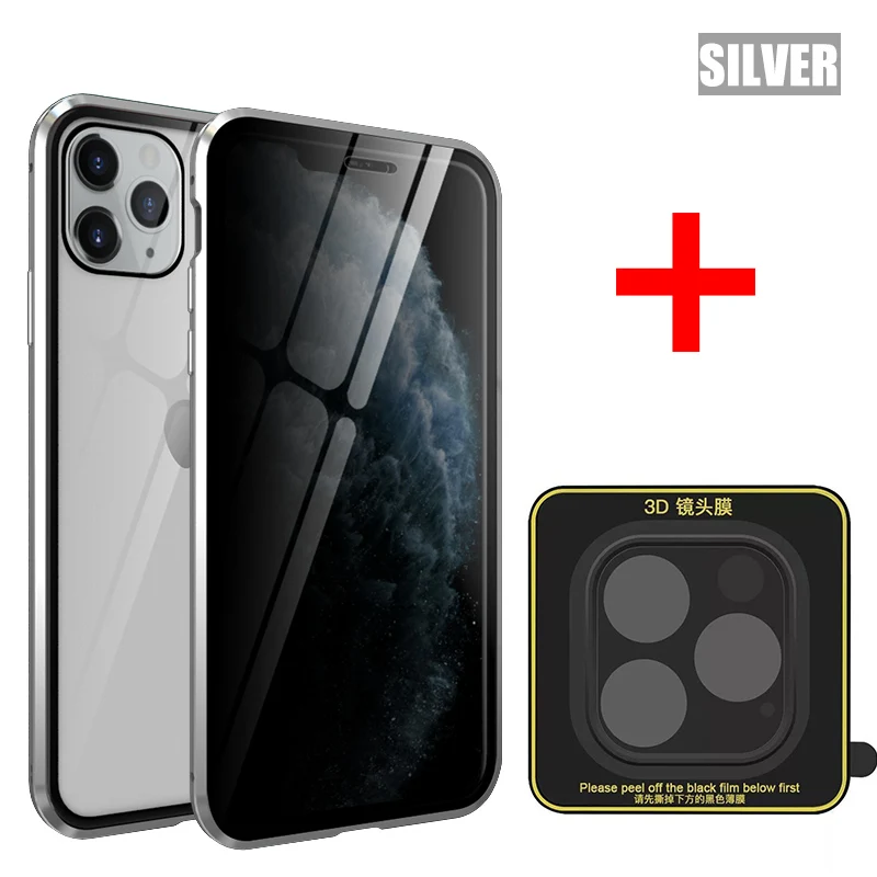 SHELLBOX Magnetic Tempered Glass Privacy Metal Phone Case Coque 360 Magnet Antispy Protective Cover For Iphone 11 Pro Max Cases