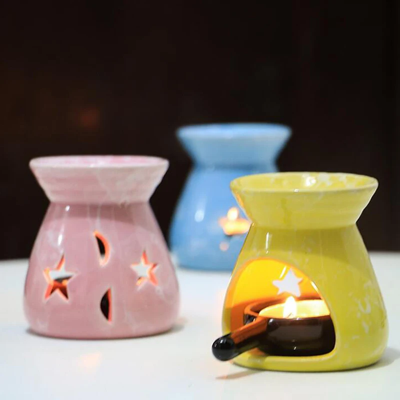 1Pc Ceramic Essential Oil Lamps Hollow Stars Moon Pattern Simple