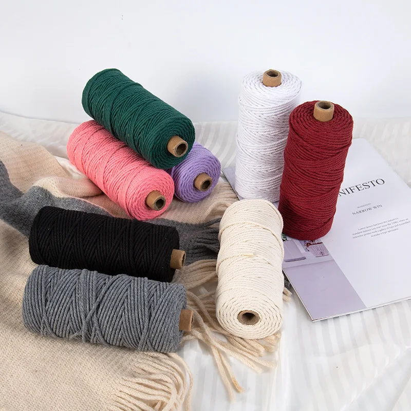 3mm Macrame Cord Solid Color Cotton Natural Thread Handmade Craft Accessories DIY Basketry Braids Knitting Making Plant Hangers | Дом и сад