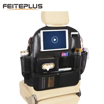 

PU Leather Car Back Seat Hanging Bag Driver Side Pockets For iPad Drink Mobile Snacks Tissue Toys Book Glasses Phone Holder