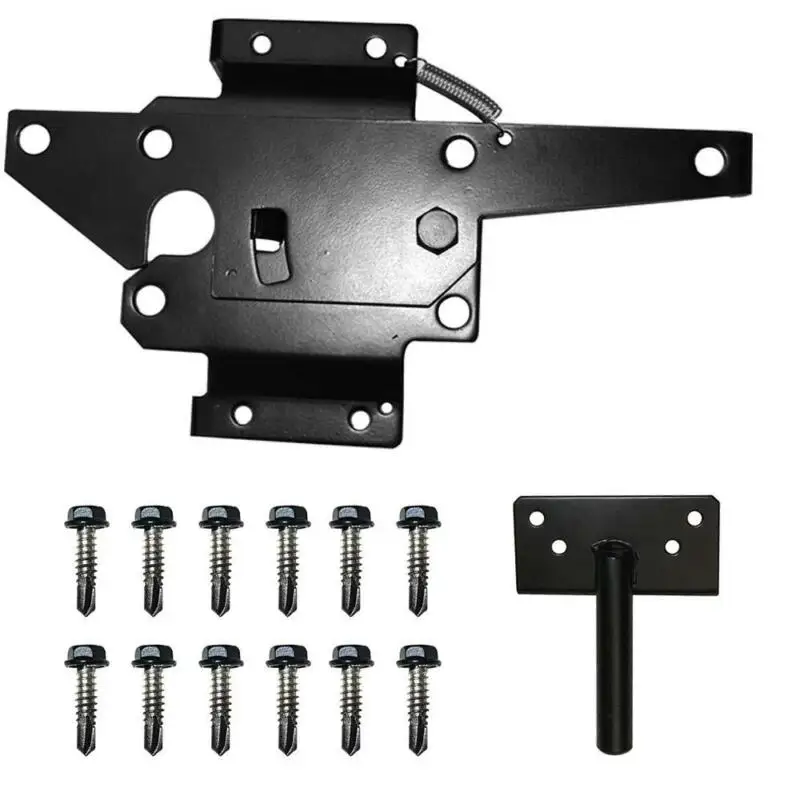 

Frosted Black Door Fence Gate Kit Latch Self-Closing Hinges Attachment Fittings