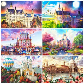 

HUACAN 5D DIY Diamond Embroidery Castle Kit Full Square Diamond Painting Landscape Cross Stitch Handicraft Wall Art