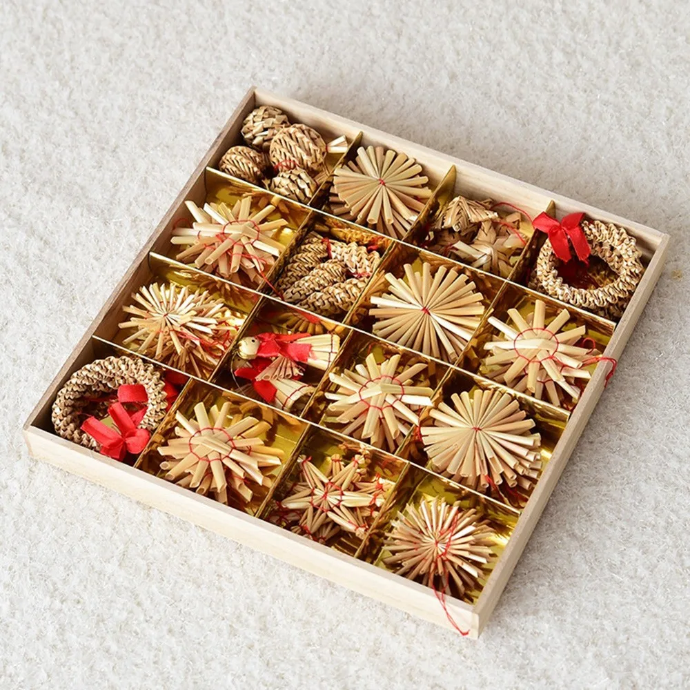 

Natural Wheat Straw Handmade Mini Five-pointed Star Snowman Christmas Tree Pendant Christmas Decorations