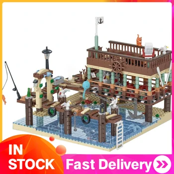 

UG-30101 In Stock 1402pcs Old Fishing House Building Bricks Blocks Pier Set Compatible Child Birthday Gifts Moc Toy blocks