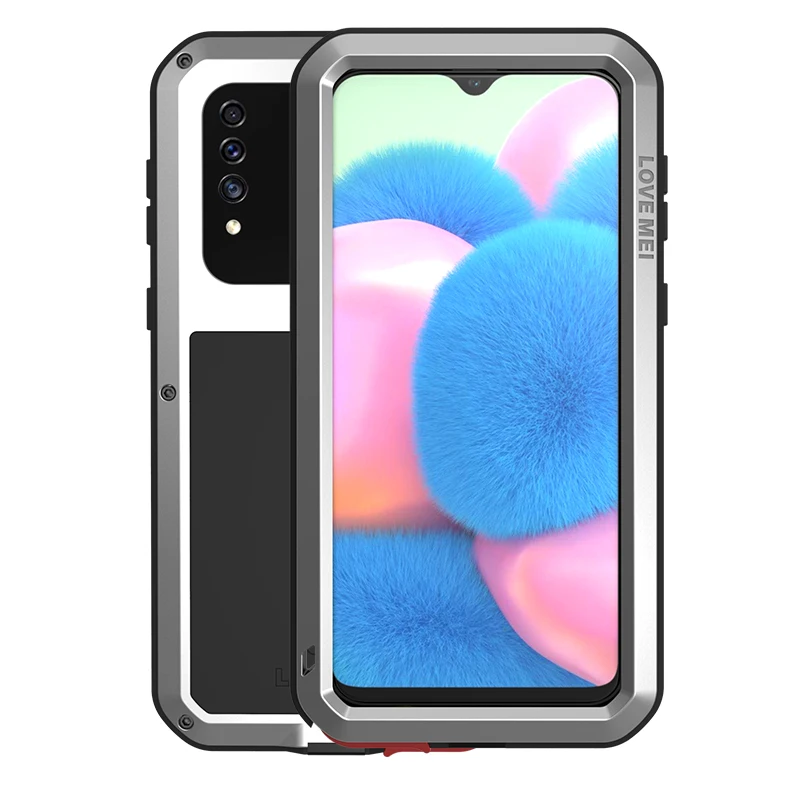 Серебристый Для SS Galaxy A30s LOVE MEI металлический алюминиевый чехол для samsung Galaxy A30s мощный армированный открытый противоударный водонепроницаемый чехол - Цвет: Серебристый