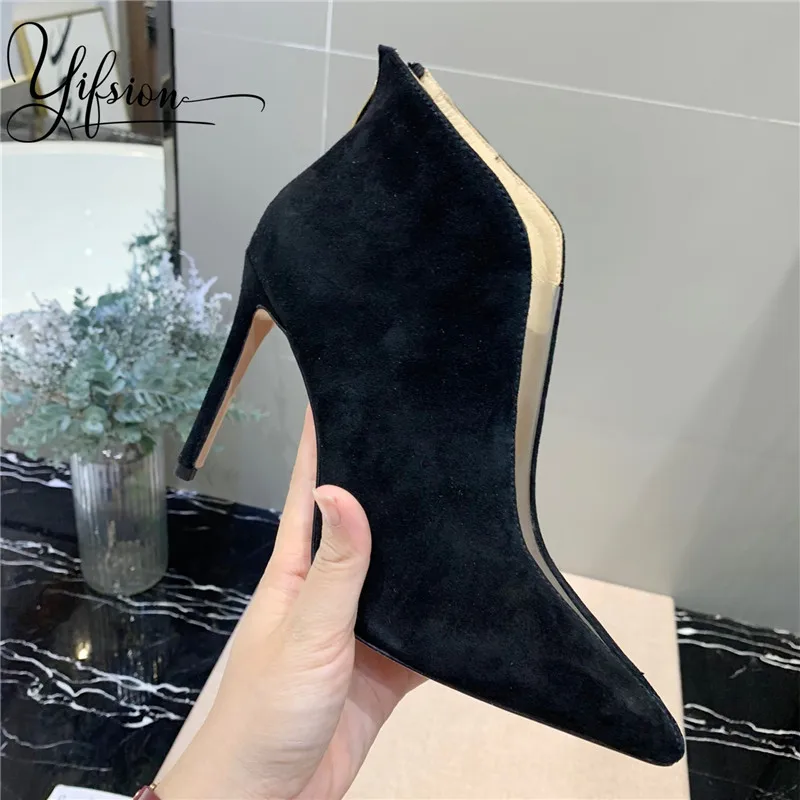 

OLOME Boots Women Suede Leather High Heel Boots Ladies Sexy Pointed Toe Autumn Shoes Quality Boots Shoes Women