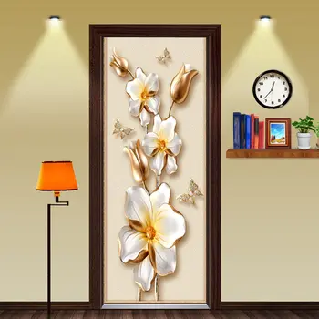

Spot 3D Gold Flower Door Sticker Wall Art Mural Home Decor Wallpaper Decal 77x200cm Hogard