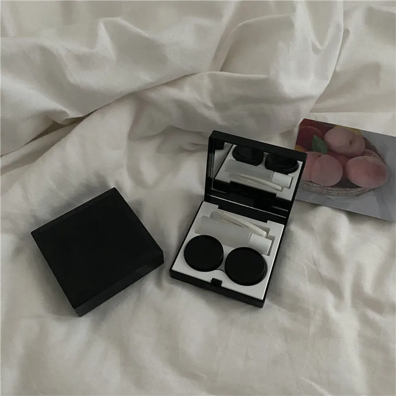 블랙 우아한 렌즈 컨테이너 여성 Ins DIY 콘택트 렌즈 케이스 남성 컬러 콘택트 렌즈 보관 상자 휴대용 여행 세트