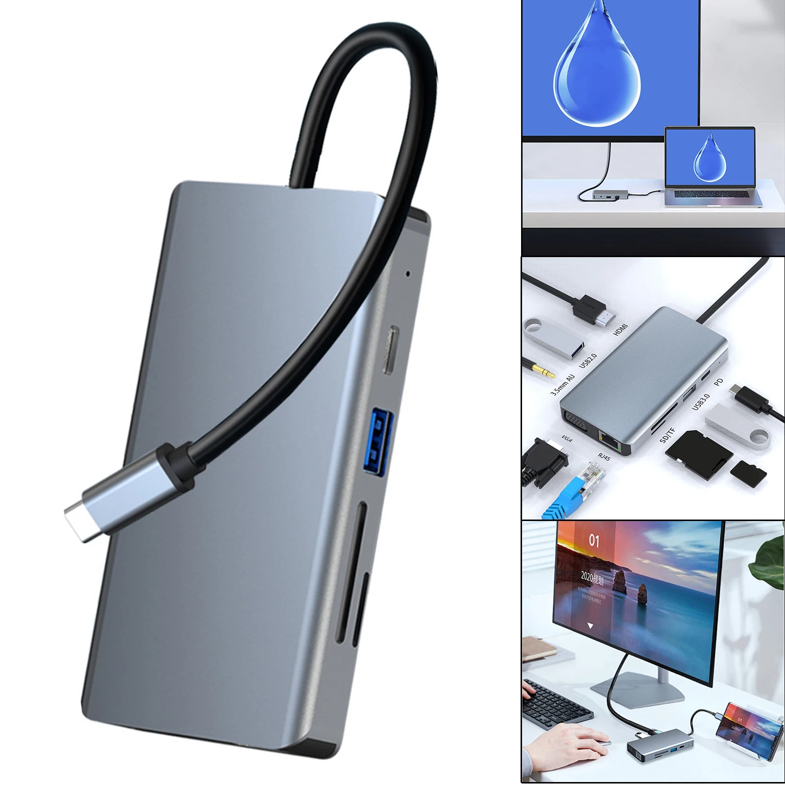 USB C Hub Multi-Port Type-C 9 in 1 3.0 3.5 Audio PD 2.0 100W for iPad Pro Multifunctional Ultra Durability Friendly Design |