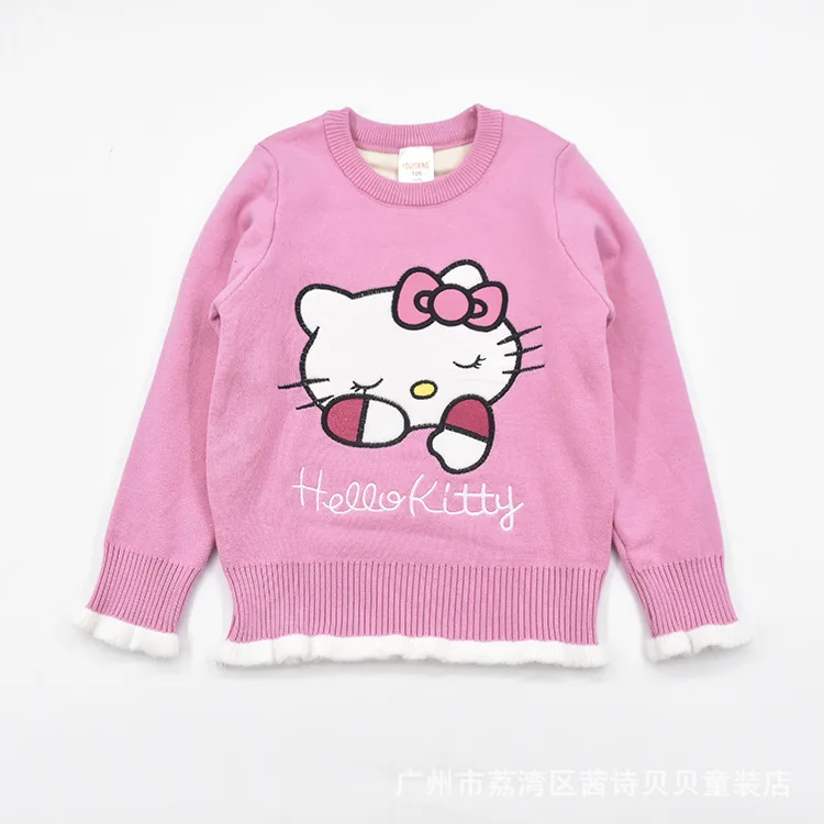 

New Style Spring Autumn Winter Cotton Double Layer Baby Clothes Pullover KT Cat Sweater GIRL'S CHILDREN'S Sweater Medium-small C