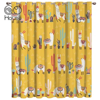 

Lovely Cactus Lama Alpaca Room Curtains Large Window Window Curtains Curtain Lights Bathroom Decor Bedroom Living Room Curtains