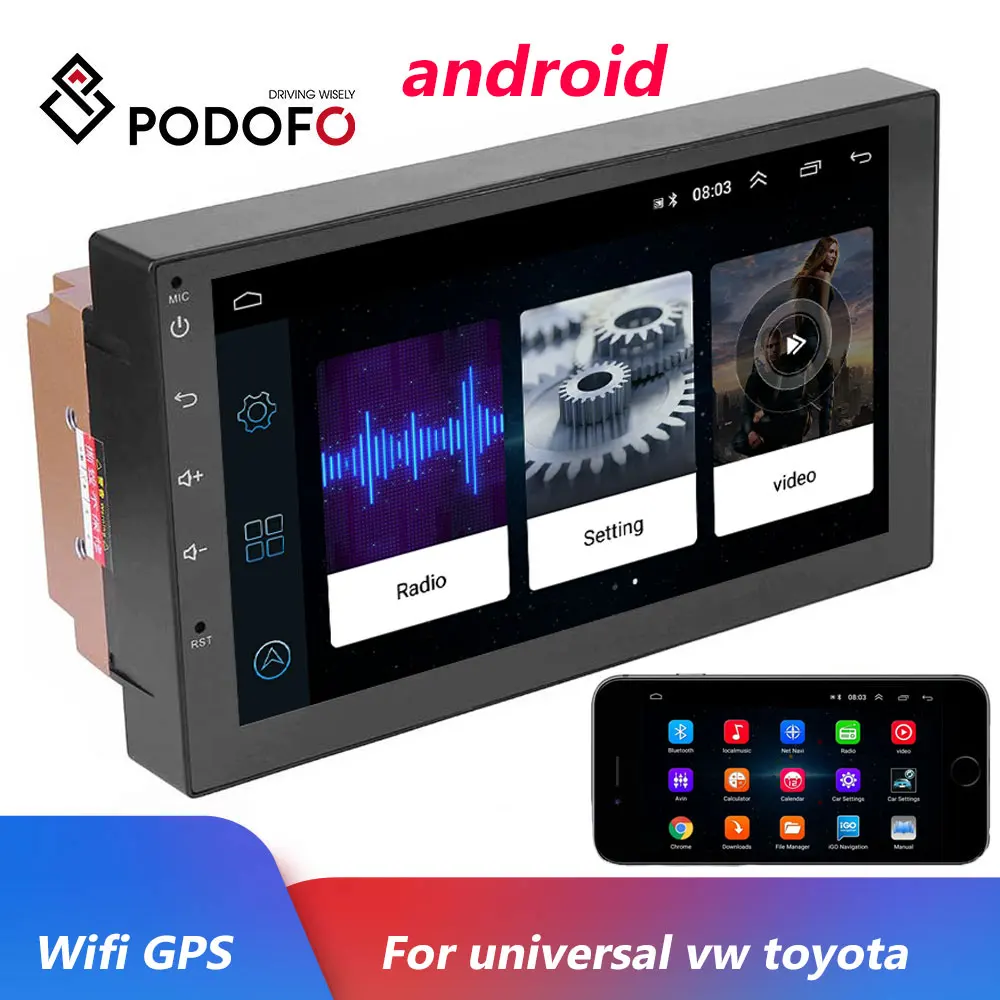 Podofo Android 2 Din Автомобильный Радио мультимедийный видео плеер Универсальный Авто