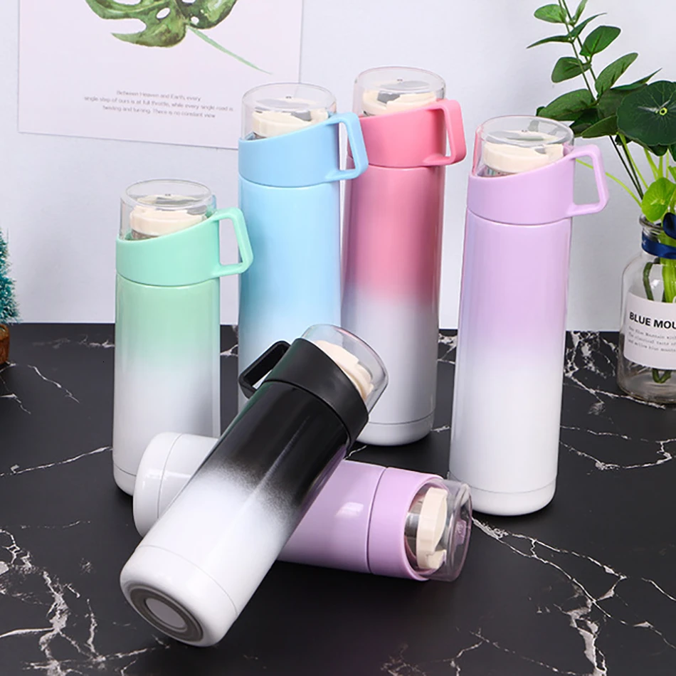 Best Gradient Thermos Water Bottle Stainless Steel Thermal Bottle Cups Convenient Cup Lid Travel Portable Tumbler Bottle For Water