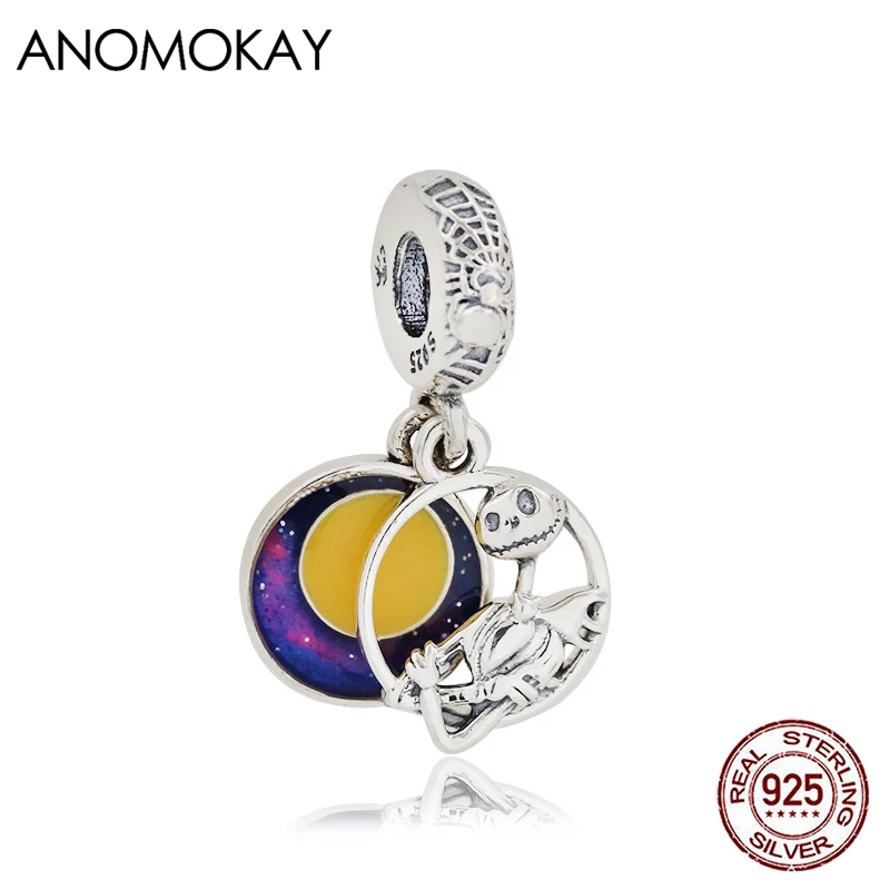 

Anomokay Trendy Mix Color Enamel Halloween Human Skeleton Silver Pendant Charm for DIY Bracelet Necklace 925 Silver Round Beads