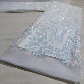 

African Sequins Lace Fabric 2021 green High Quality Lace Material For Wedding Nigerian French Tulle Lace Fabrics Sewing white