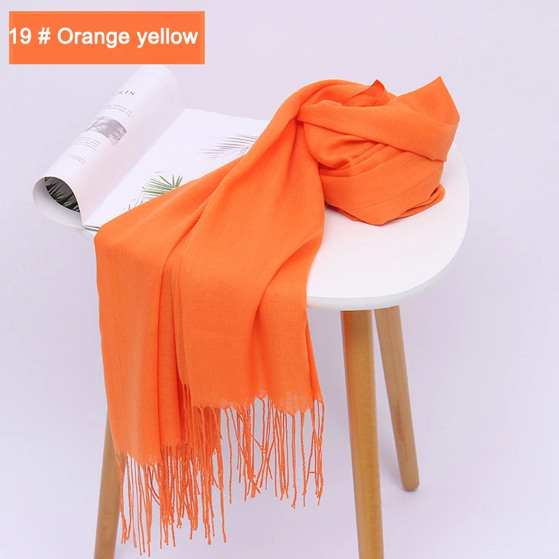 19 Orange yellow Женские однотонные хлопковые шарфы с кисточками, женский зимний тонкий весенний шарф, летняя роскошная женская шаль, теплый шарф для женщин - Цвет: 19 Orange yellow