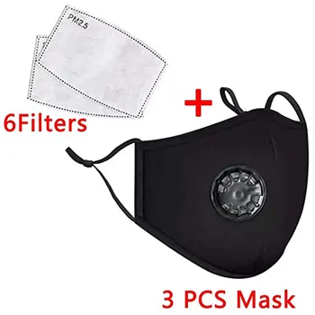 

Unisex 3pcs AntiPollution Dustproof Facemask Outdoor Protection Washable PM2.5 Earloop Face Cover with Adjustable Straps Filter