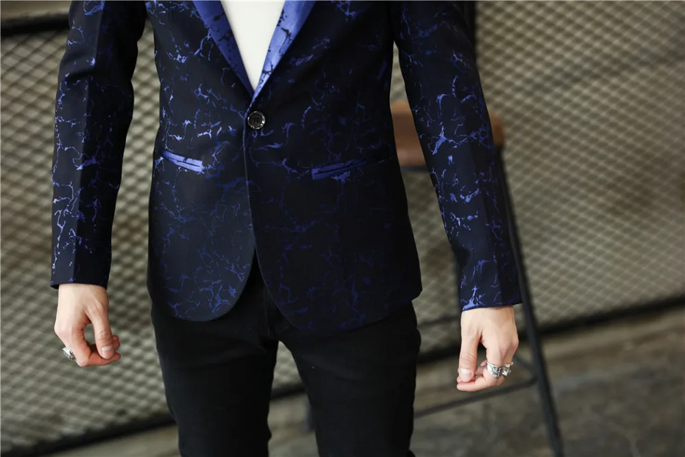 Mens casual blazers one single button printed fabric male clothing spring summer new drop shipping wholesale M-3XL slim fit