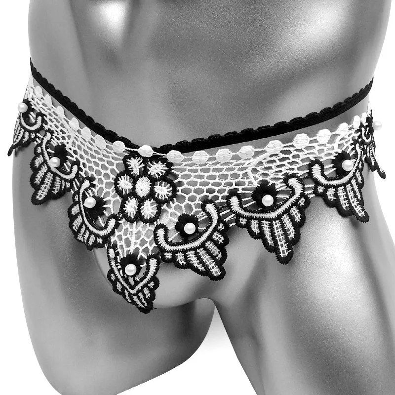 Sissy T back Panties Thong Hollow Out Mens G strings Underwear See Through Floral Sexy Crazy Male Underpants