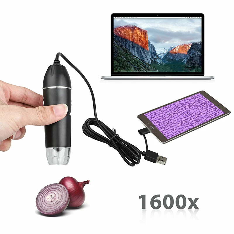 Цифровой USB микроскоп 1600X HD ручной электронный цифровой 3 в 1 лупа 8 светодиодный