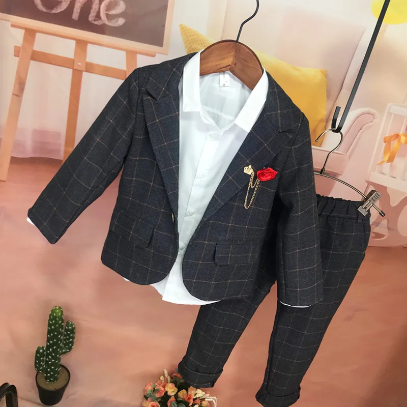 graysuit white shirt Детский костюм для мальчиков костюм в Корейском стиле детская одежда модное пальто штаны, детская одежда из двух предметов для маленьких мальчиков - Цвет: graysuit white shirt