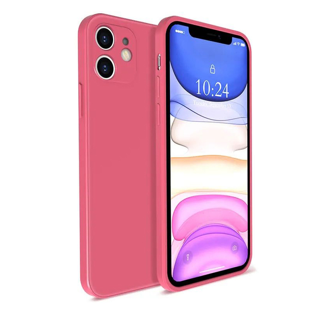 Straight Edge Silicone Soft Camellia Red Case For iphone 12 11 13 Pro XS MAX X XR 7 8 Plus Orange Dark Green White Cover