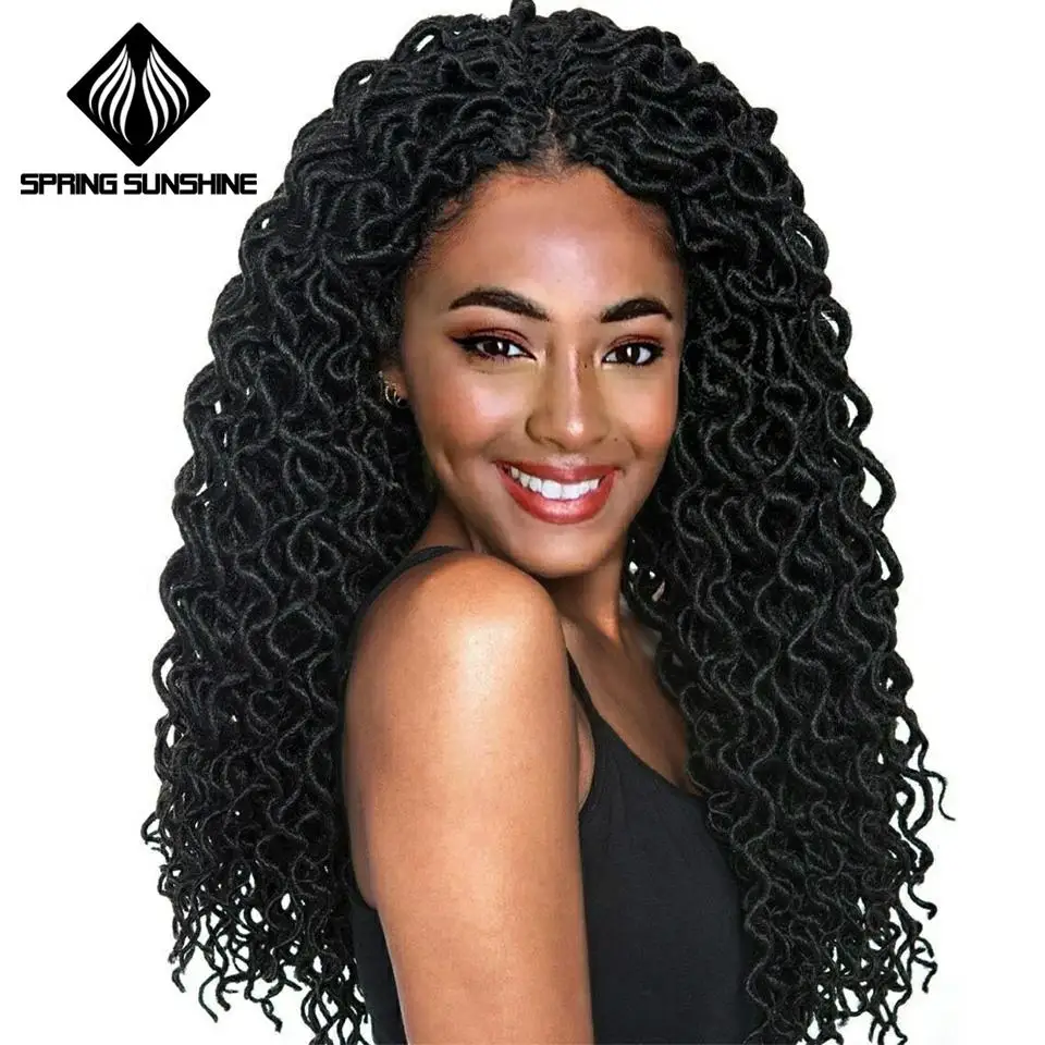 

Spring sunshine 18Inch Goddess Faux Locs Curly Crochet Braids Hair Ombre Curly Dreadlocks Synthetic Hair Extensions For Women