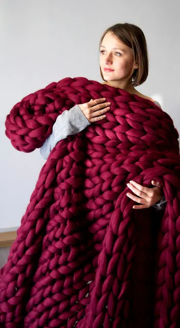 2x2 м одеяло крупной ручной вязки Большая мягкая теплая зимняя кровать диван одеяло толстая пряжа мериносовая шерсть объемное вязаное одеяло - Цвет: wine red