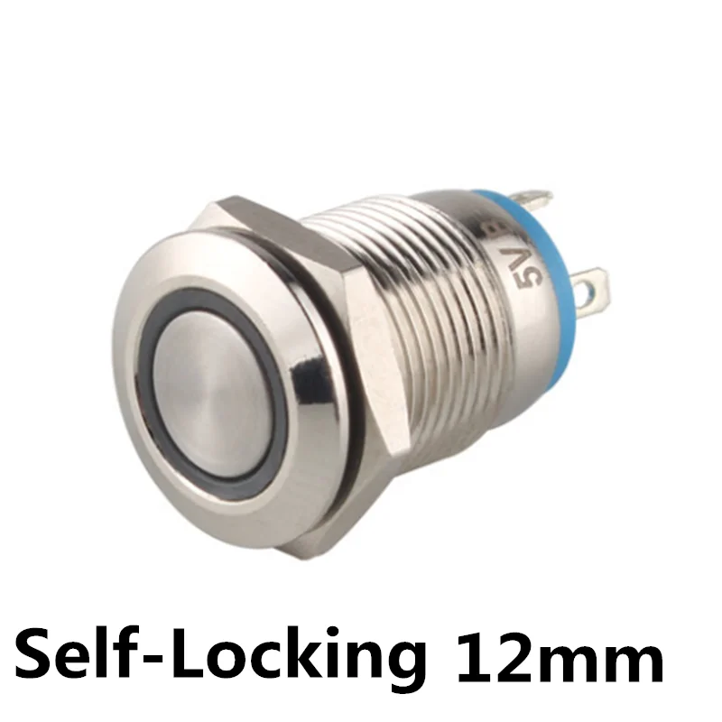 1pcs 12mm Metal Push Button Switch Flat Head Ring LOGO 3-220V Self-locking Latching Waterproof Car Auto Eng