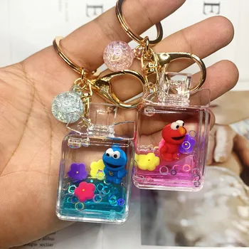

Hot Creative Cut Cartoon Sesame Street Keychain Key Chain Quicksand Keychain Liquid Floating Keyring Backpack Pendant Kids Ring