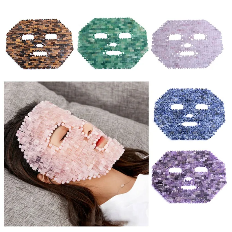 Cooling Natural Rose Quartz Jade Sleep Face Mask Stone Face Massage Healing Anti Aging Amethyst Facial Mask Beauty