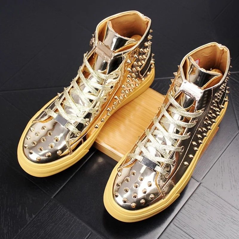 luxe Rivets men's ankle boots high tops for men casual leather shoes punk Martin and mens designer loafers P5 | Обувь