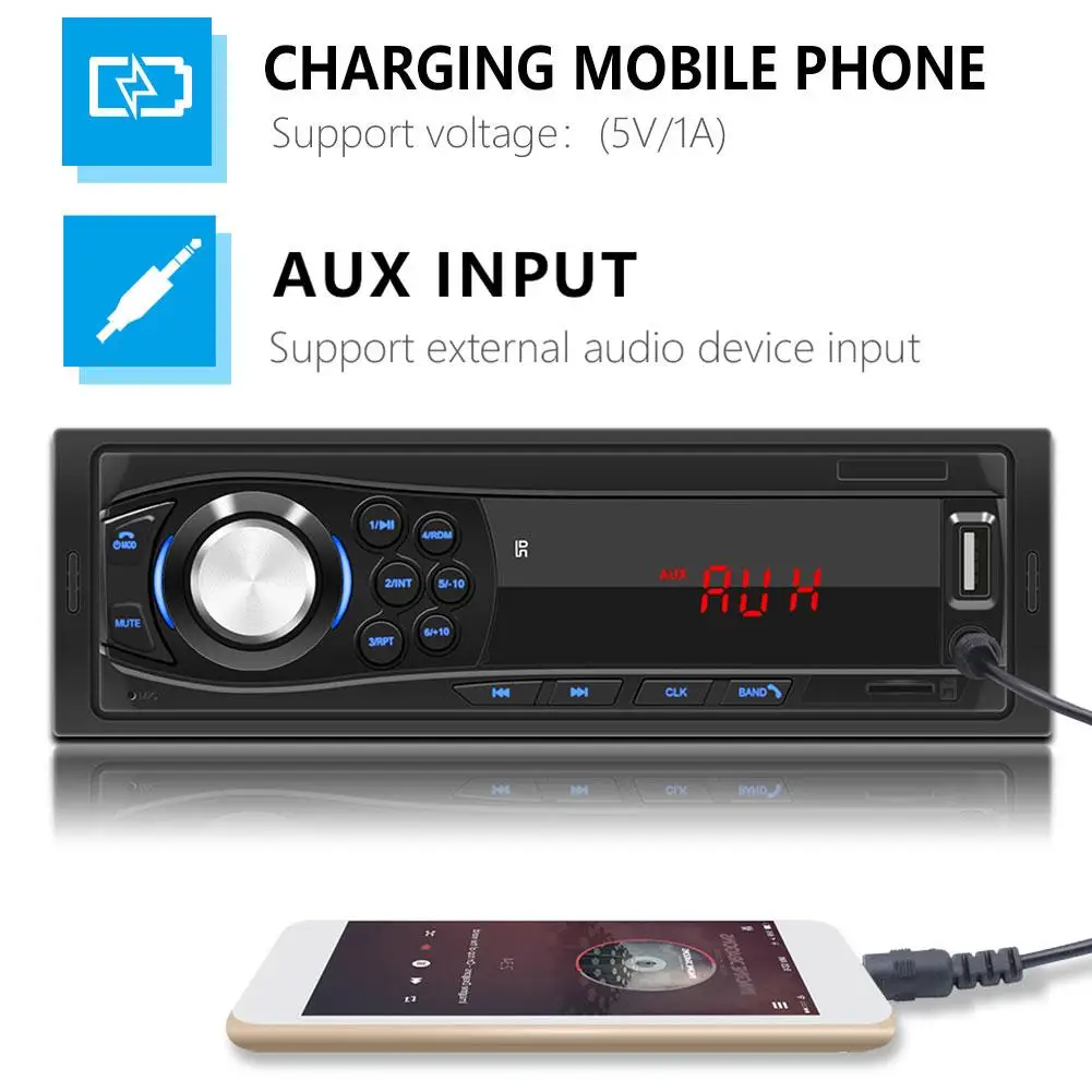 Aux com Controle Carro Player Multimídia Bluetooth Autoradio Estéreo Rádio fm Aux Entrada Receptor sd Usb Remoto 12v 1 Din Mp3 23 entrada receptor sd usb aux com controle remoto