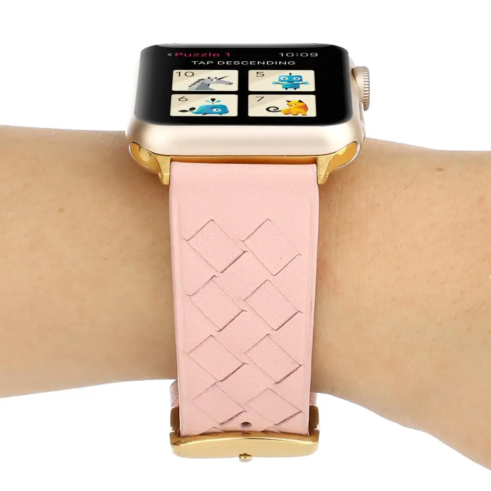 Ремешок из натуральной кожи для apple watch 5 apple watch 4 40 мм 44 мм 38 мм 42 мм креативный розовый сетчатый Браслет ремешок для iwatch 3 2