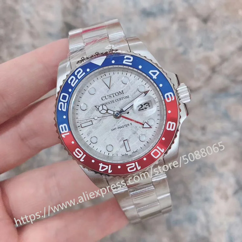 Роскошные мужские часы GMT 40 мм сапфировое стекло из нержавеющей стали светящийся