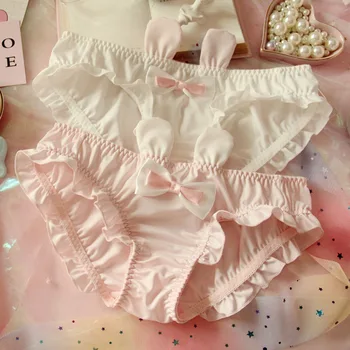 

Princess sweet lolita underwear Japanese Soft Girl Lovely Rabbit Ears 3D Butterfly Knot Pink Low Waist Milk Silk underwear LP066