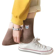 Женские носки; коллекция года; нижнее белье; забавные носки для девочек; хлопковые Повседневные носки с вышитым рисунком собаки, кота; мягкие спортивные носки; Новинка