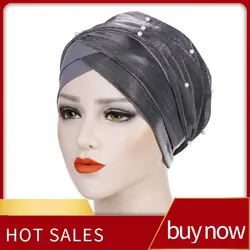 Женская Бисероплетение головной убор в индийском стиле мусульманская гофрированная раковая Шапочка-тюрбан шарф шапка женский головной