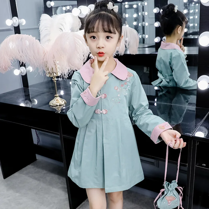

Girls' Wind Coat Coat 2019 New Style Autumn Clothing Big Boy Chinese-style Mid-length Western Style Tops Children Fashion Fashio