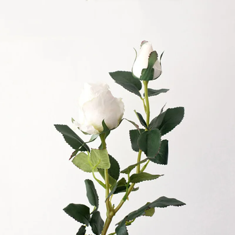 Новые Красивые розы ветка искусственные шелковые цветы поддельные цветы для свадьбы предмет интерьера картина с розами шелковые искусственные цветы Валентина - Цвет: white