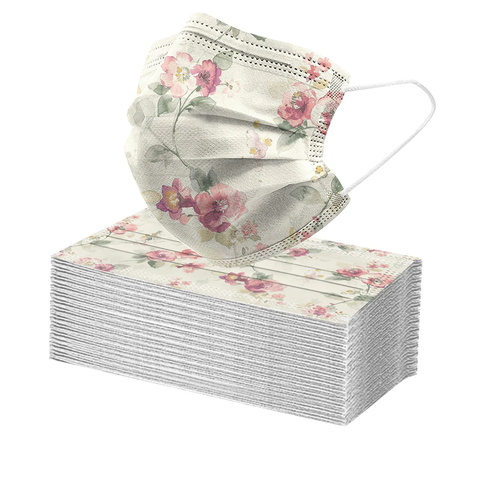 Face Mask 50pcs Flower Printed Masks Adult 3 Layer Disposable Outdoor Breathable Mascarilla Non-Woven Mouth Mask