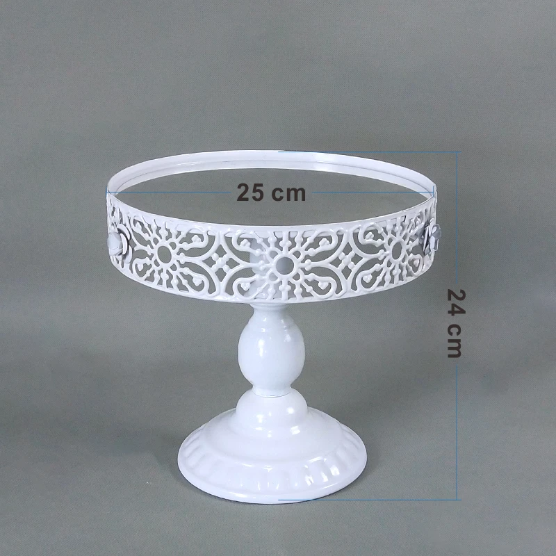 WHITE GOLD Mirror Round Metal Cake Stand Plate Home Wedding Birthday Party