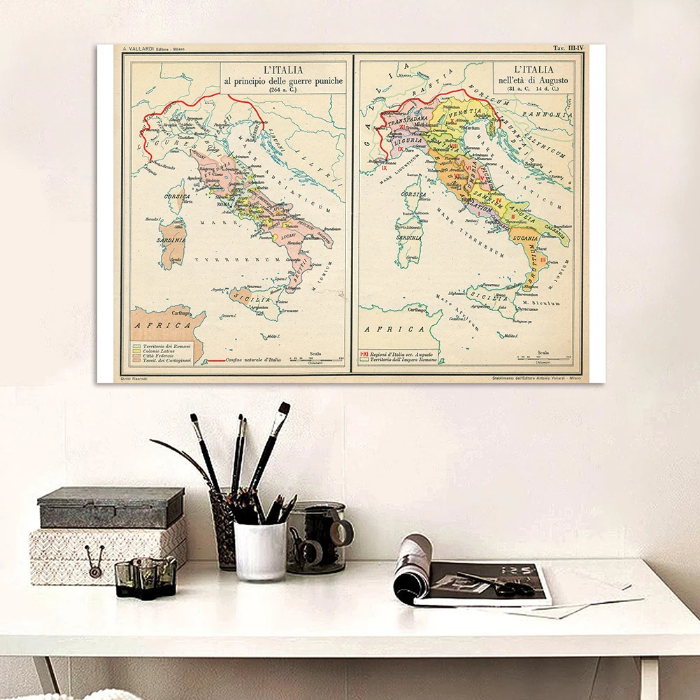 150*100 Cm The Italy Retro Map Vinile Tela Pittura Wall Art Poster Aula Decorazione Della Casa Materiale Scolastico