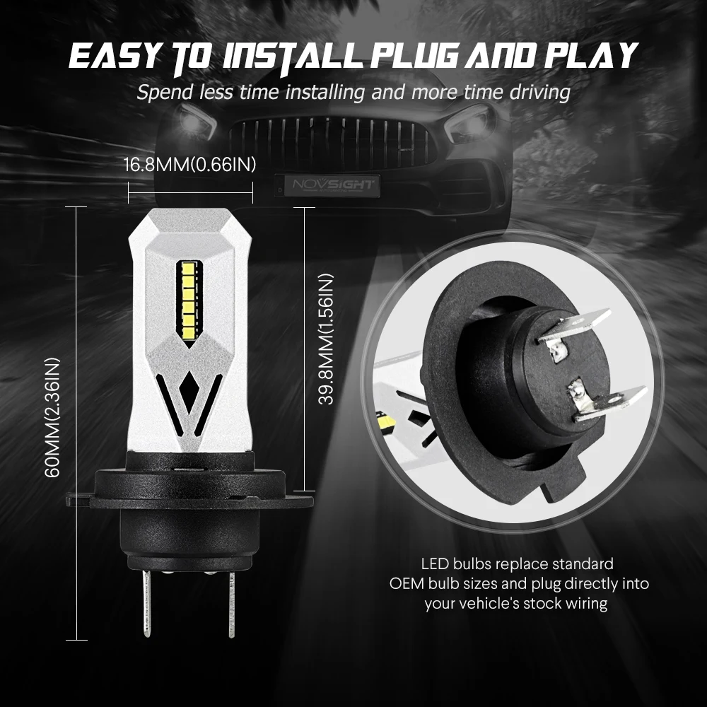 Novsight 2 шт. H7/H11/9005/9006 80 Вт Автомобильный светодиодный противотуманный фонарь сменный комплект для дальнего света