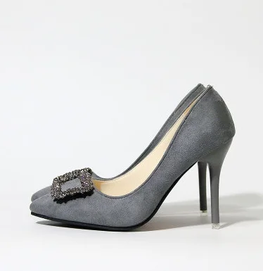 Роскошная женская обувь из флока на низком каблуке, украшенная жемчугом обувь принцессы с острым носком широкий выбор размеров 48-34, 47, серый и черный цвета,, американский стиль - Цвет: grey 10cm